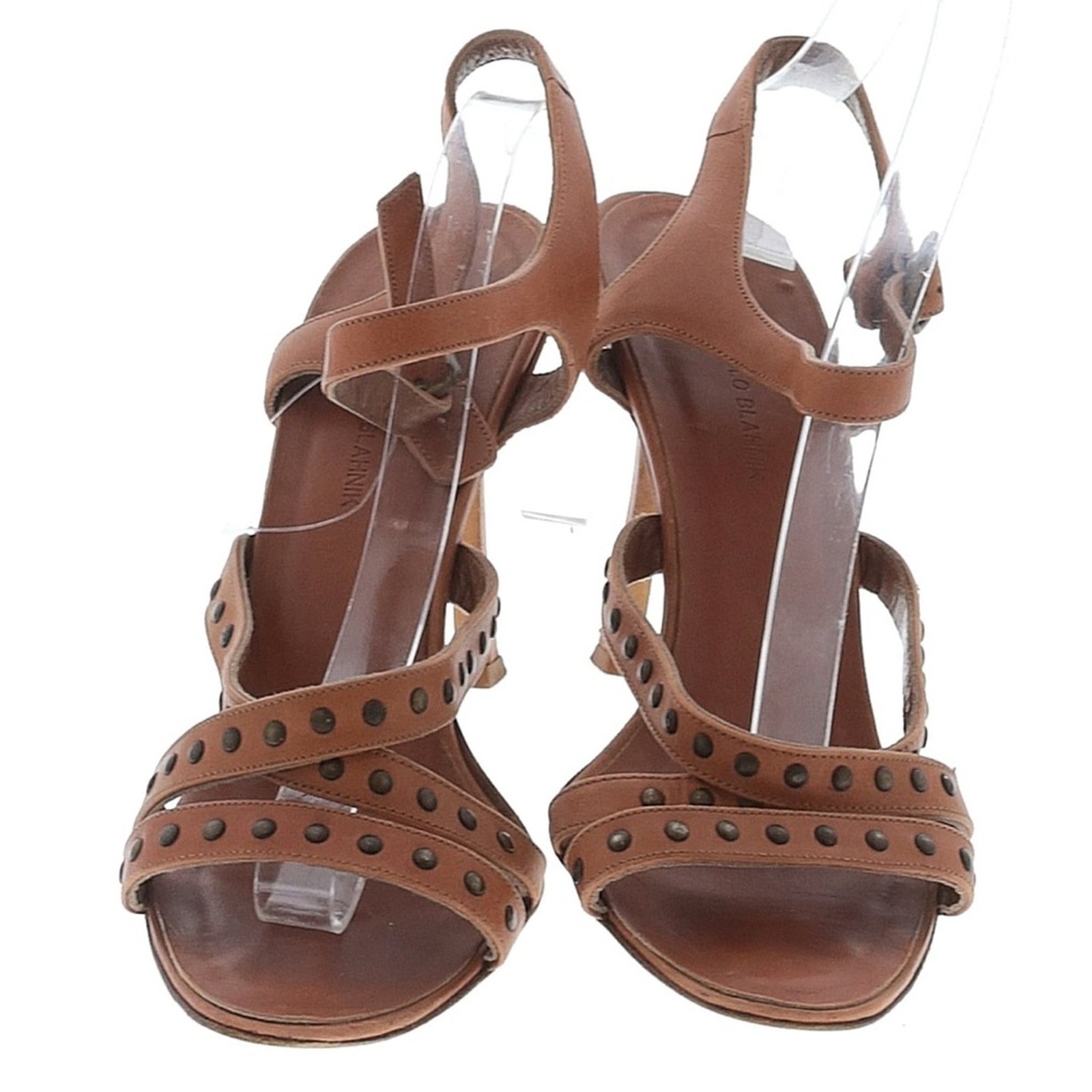 Manolo Blahnik Brown Leather Sandals With Studded Straps Size Eu 40